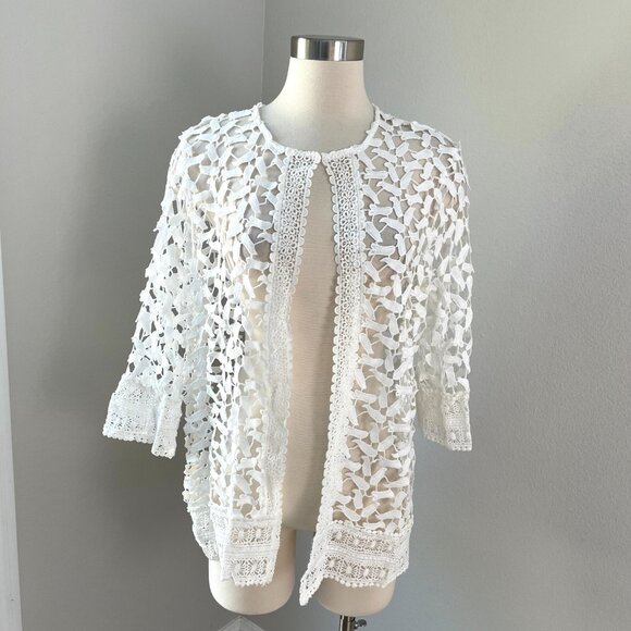 NEW $86 Suzanne Betro Womens XL Ivory Lace Cardigan Open Knit Top - Picture 3 of 16